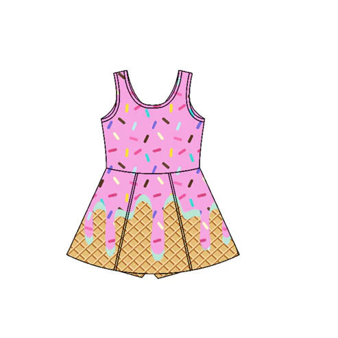 4.17  GSD2419 Baby Girls Pink Blue Ice-cream Drip Yoga Skort Knee Length Dresses Preorder