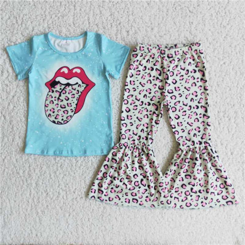 5.23 C0-24 Tongue Blue Short Sleeve Flared Pants