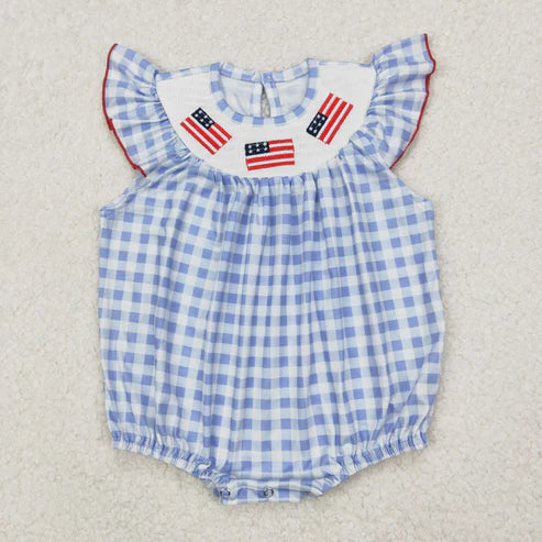 3.29 SR2571 Baby Infant Girls 4th Of July Flags Smocked Sleeveless Romper