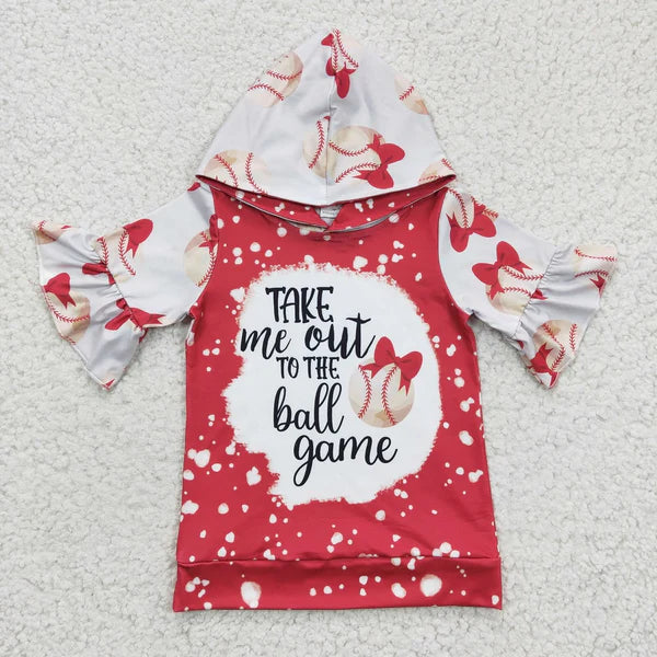 GT0100 Girls Red Baseball Game Hooded Shirts