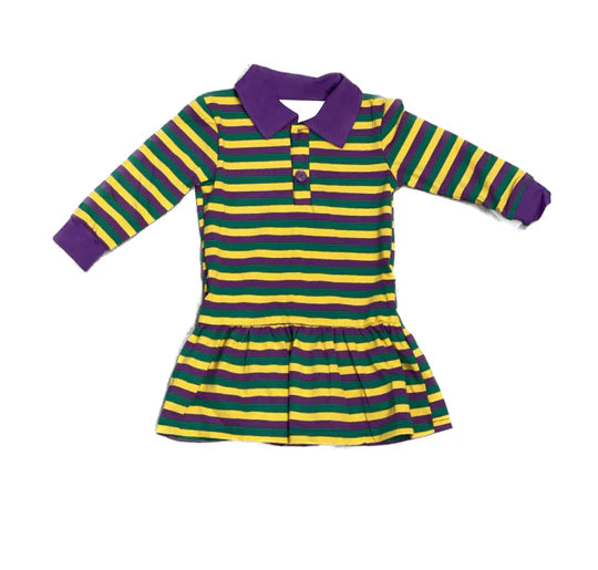 12.10 MOQ:5pcs GLD1566 pre-order toddler girl clothes stripe print girl mardi gras dress