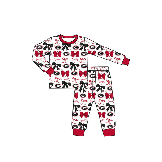 9.5 Custom Moq 5 Baby Girls Red Georgia Team Bows Top Pants Pajamas Sets