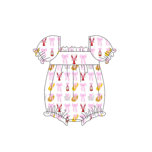 L-3.4 SR2715 Baby Infant Girls Crawfish Bows Short Sleeve Rompers preorder