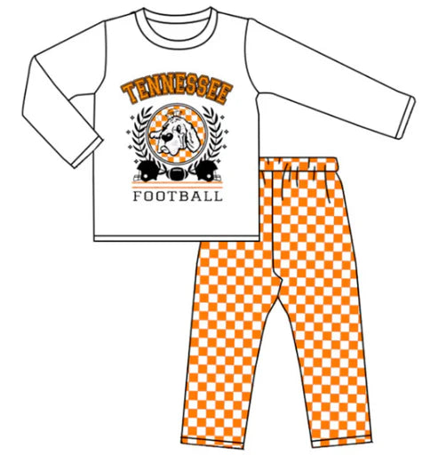 5.8 Boys custom team T orange and white chess plaid long sleeve pants suit