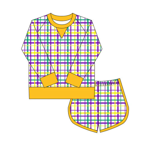 10.6 GLS0017 Baby Girls Mardigras Checked Shirts Shorts Yoga Clothes Sets Preorder