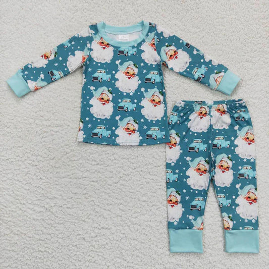 L-3.2 BLP0325 Santa Truck Snowflake Blue Long Sleeve Pants Suit