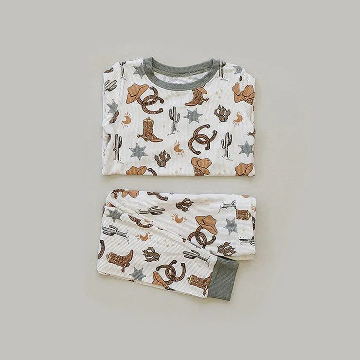 11.26 MOQ：5pcs BLP1405 pre-order toddler boy clothes cowboy winter pajamas outfit