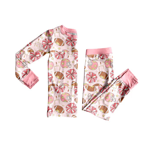 8.18 GLP2713 Baby Girls Footballs Cheer Plaid Top Pant Team Pajamas Set Preorder