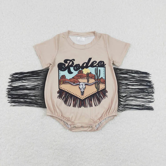 SR0464rodeo alpine cow head black tassel short-sleeved jumpsuit