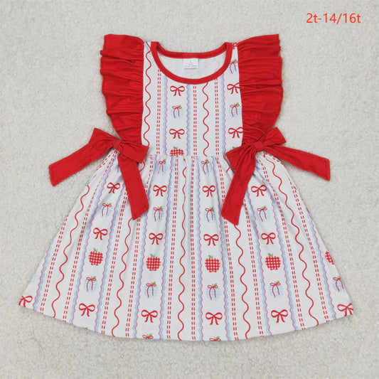 4.1 GSD2201 Baby Girls Red Ruffle Sleeveless Gifts Stripe Bows Top Knee Length Dress