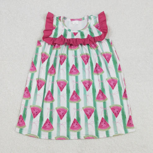 L-3.8 GSD1911 Baby Girls Pink Watermelon Ruffle Knee Length Dress