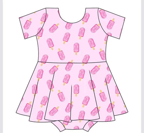 4.3 SR3002 Baby Infant Girls Short Sleeves Popsicle Dress Skort Rompers Preorder
