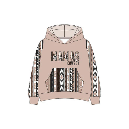 7.5 Custom Moq 3 Baby Boys Long Sleeves Mama's Cowboy Aztec Pocket Hoodies Top