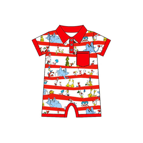 SR2364 Baby Infant Boys Elephants Pocket Red Rompers preorder