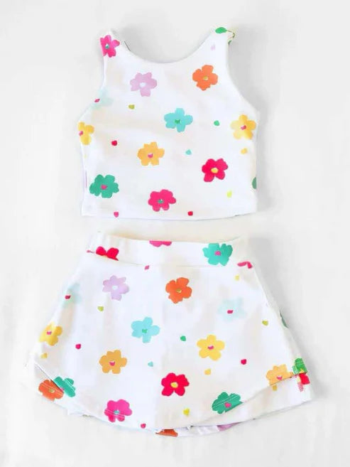 4.3 GSD2347 Baby Girls Sleeveless Colorful Flowers Top Skort Yoga Set Preorder