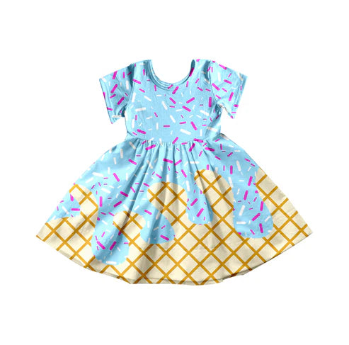 4.15  GSD2381 Baby Girls Blue Short Sleeves Team Knee Length Dresses Preorder