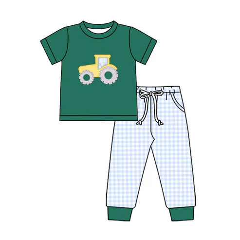 10.27 BSPO0615 Baby Boys Golf Truck Top Checked Pockets Leggings Clothes Sets Preorder