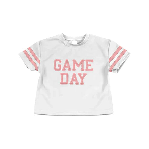 6.25 Custom Moq 3 Baby Girls Pink Game Day Team Cheer Short Sleeve Sports Shirts Tops