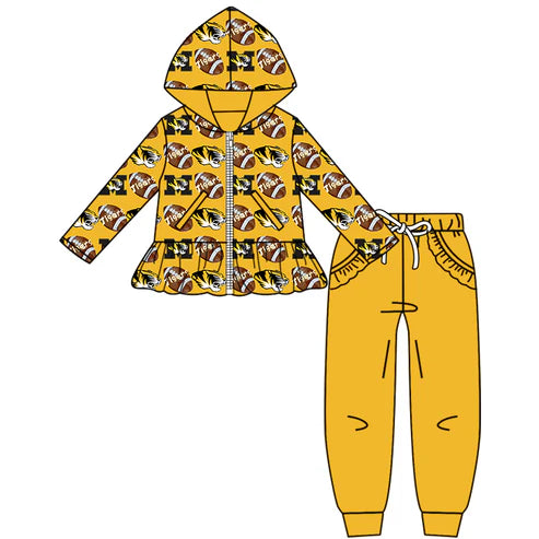 8.30 Custom Moq 5 Baby Girls Long Sleeves Zipper Jacket Top Tigers Team Clothes Set