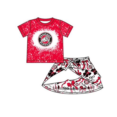 7.5 Custom Moq 3 Baby Girls Bulldogs Team Top Bows Skirt Skort Team Sets