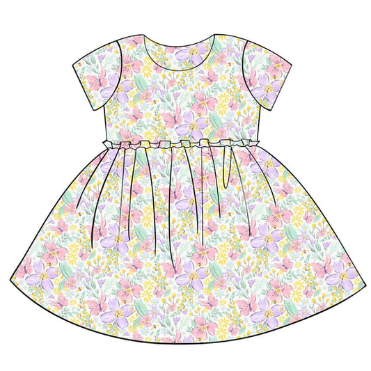 12.10 MOQ:5pcs GSD3397 pre-order toddler girl clothes floral print girl summer dress