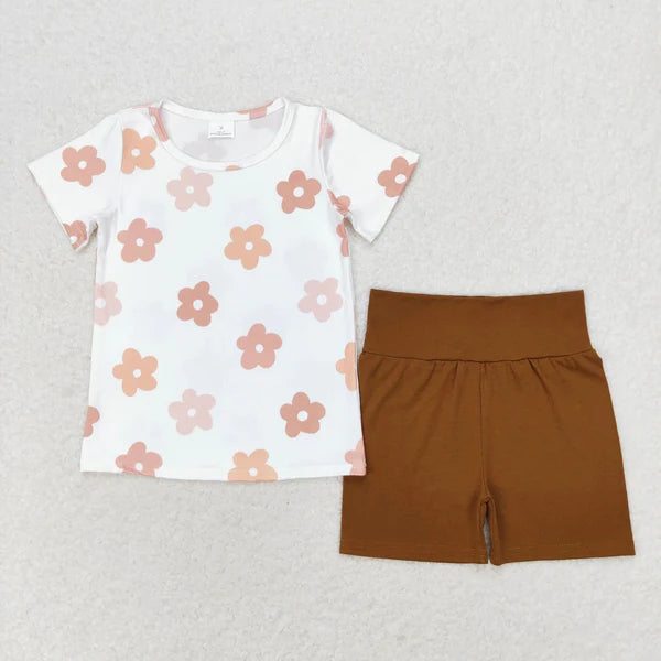 5.27 Sibling Baby Girls Short Sleeve Flowers Butterfly Tops Biking Ruffle Shorts Clothes Sets