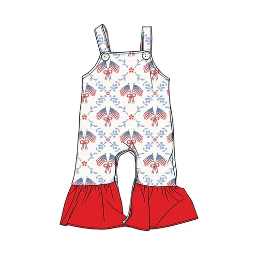 12.22 MOQ:5pcs SR3840 pre-order baby girl clothes flag print toddler girl summer romper
