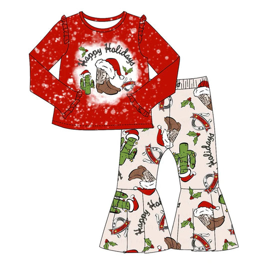 6.11 GLP1988 Baby Christmas Western Boots Cactus Top Bell Pants Clothes Sets Preorder