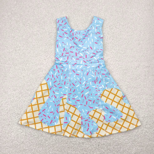 5.9  GSD2380 Baby Girls Blue Sleeveless Team Yoga Skort Knee Length Dress