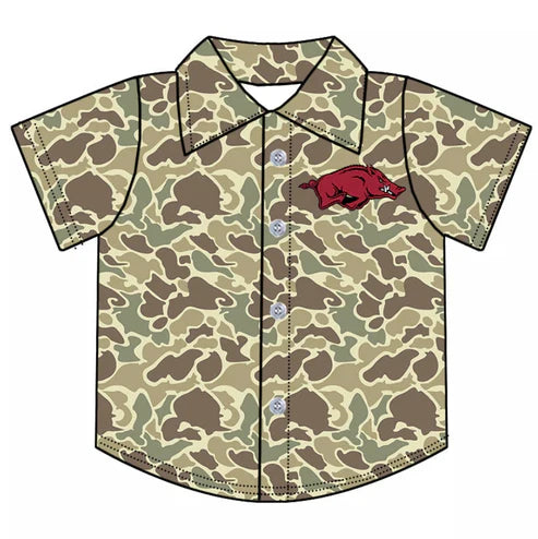 10.8  Custom Moq 5 Baby Boys Arkansas Team Camo Short Sleeve Button Shirt Tops