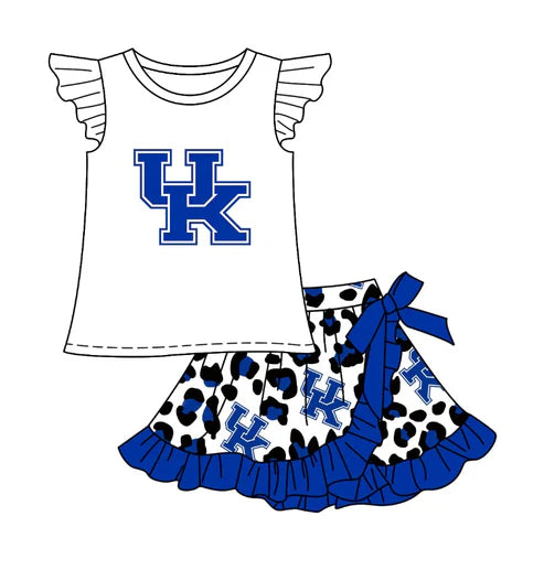 7.5 Custom Moq 3 Baby Girls UK Team Top Ruffle Leopard Skort Shorts Clothes Sets