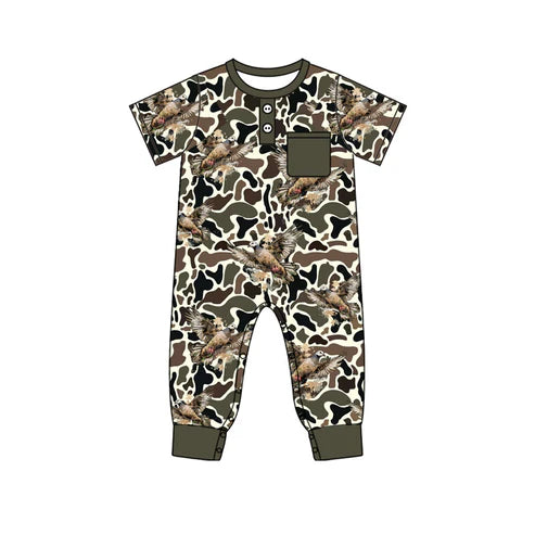 10.1 SR3246 Baby Boys Camo Eagles Pocket Southern Footie Rompers Preorder