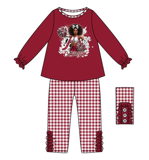 10.11 Custom Moq 8 Baby Girls Red A Team Top Plaid Bottom Pants Sets
