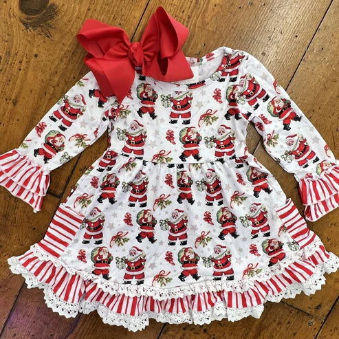 6.3 GLD0944 Baby Girls Christmas Santa Ruffles Knee Length Dresses Preorder