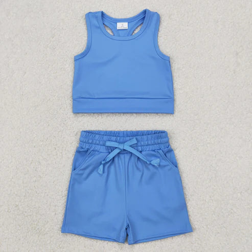 4.2 GSSO2132 Baby Girls Blue Vest Top Sports Shorts Clothes Set