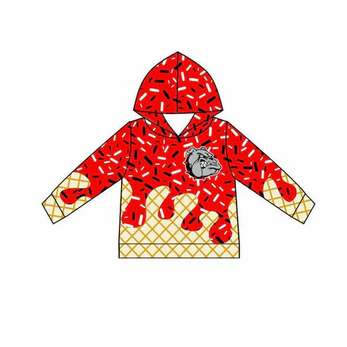 7.2 Custom Moq 3 Baby Boys Red Long Sleeves Bulldogs Drip Team Hoodies Top