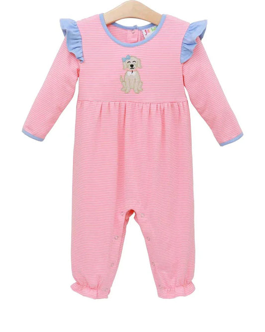 8.23 LR2580 Baby Girls Pink Stripe Dogs Footie Rompers Preorder
