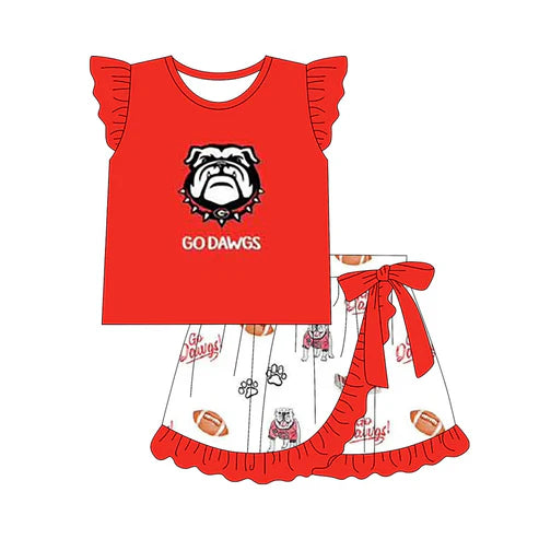 5.17 Custom (MOQ 3) Baby Girls Go Dawgs Team Tee Top Ruffle Skirts Clothes Sets