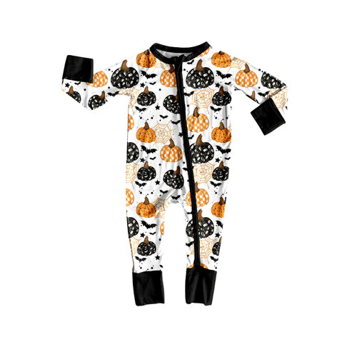 8.5 LR2542 Baby Boys Ghost Bat Pumpkins Halloween Zipper Footie Rompers Preorder