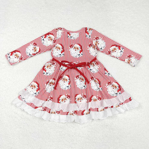 GLD0786 Baby Girls Christmas Stripes Santa Ruffles Knee Length Dress