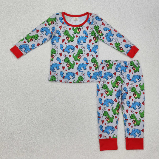BLP0431 Baby Boys Valentines Dinosaurs Heart Shirt Pants Pajamas Clothes Set
