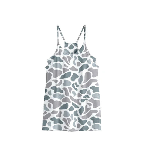 6.27 GSD2733 Adult Women Strap Gray Camo Pockets Yoga Shorts Dresses