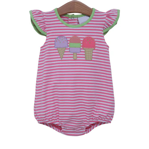 3.19 SR2909 Baby Infant Girls Pink Stripe Flutter Sleeves Popsicle Rompers Preorder