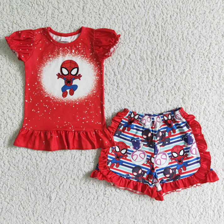 GSSO0124 Girls' cartoon red short-sleeved shorts suit