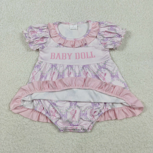 11.17 SR3291 Baby Girls Baby Doll Bows Flowers Checked Tunic Ruffle Bummier Romper