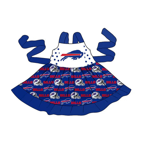 4.25 Preorder(moq 3) Baby Girls Twirl Bill Belt Team Knee Length Dresses