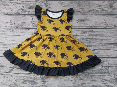 5.5 Baby Girls Team Gold Black Knee Length Dresses Preorder(moq 3)