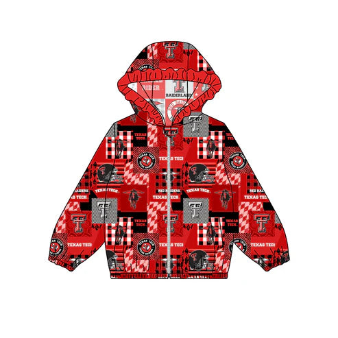 9.8 Custom Moq 5 Baby Girls Texas Tech Footballs Red Grey Team Ruffle Hooded Tops