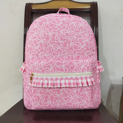 8.13 BA0308 Baby Girls Pink Bows Plaid Ruffle School Bags