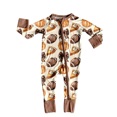 8.5 LR2546 Baby Boys Footballs Bows Pie Fall Zipper Footie Rompers Preorder